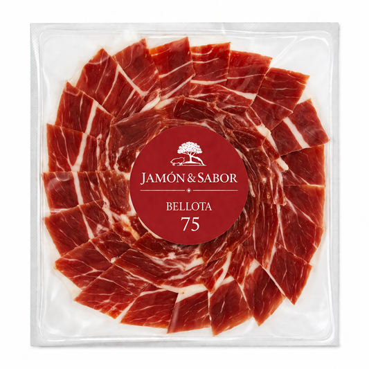 Jamón Ibérico de Bellota 75% Loncheado a Cuchillo 100G | Jamón & Sabor Menorca